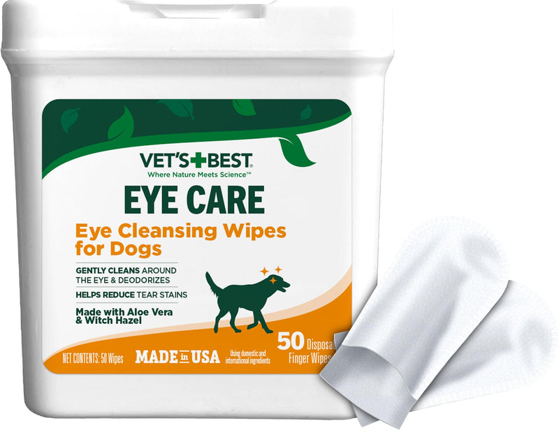 Vet’s Best Eye Cleansing Wipes for Dogs - Tear Stain Remover for Dogs - Easy to Use and Paraben Free - Aloe Vera & Witch Hazel - 50 Count - PawsPlanet Australia