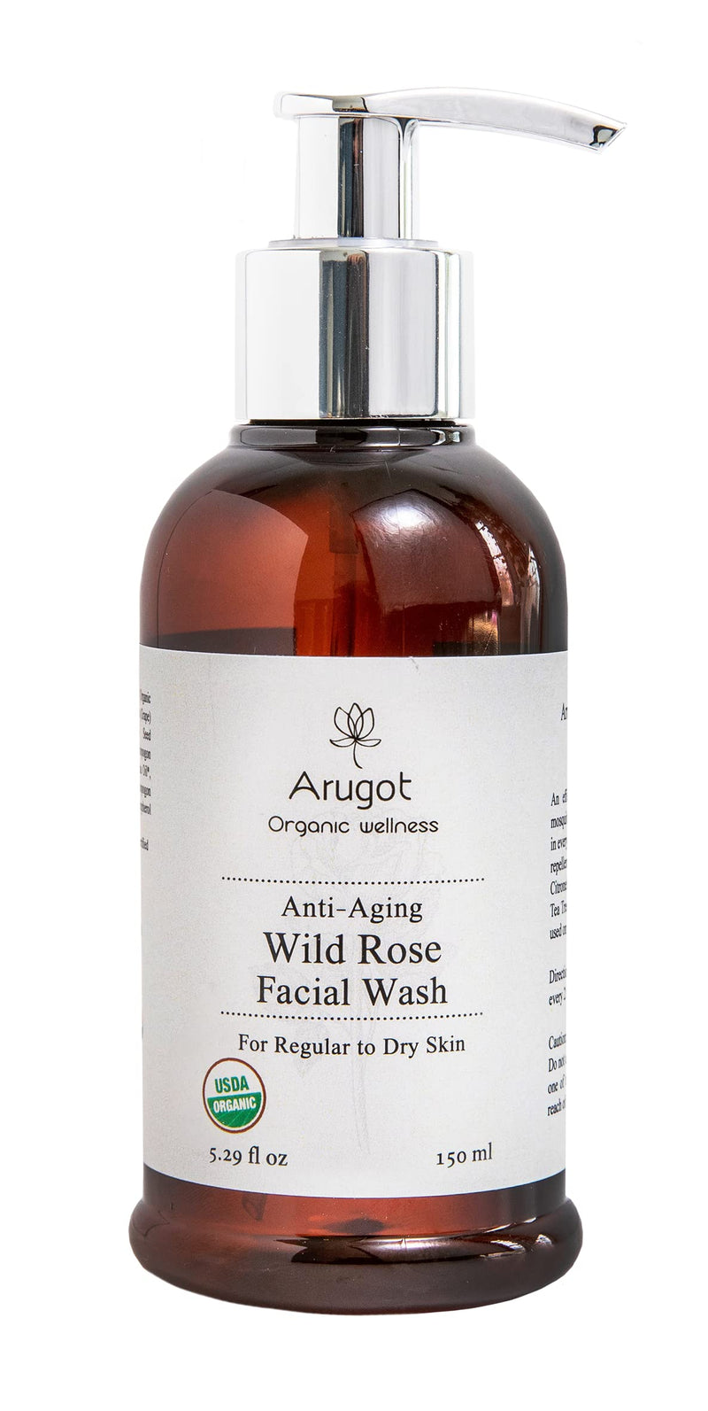 Arugot Organic (USDA Certified) Wild Rose Face Wash, Made in Israel | Anti-Aging Intense Hydration & Moisture - Facial Cleanser for Age Spots, Dark Circles & Fine Lines - Makeup Remover, Made in Israel - 5.1 FL Oz / 150 Ml - BeesActive Australia