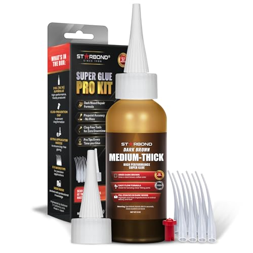 STARBOND 2 oz. Dark Brown Medium-Thick CA Glue (Premium Cyanoacrylate Super Glue) Knot Filler 500 CPS Viscosity for Woodworking, Woodturning, Carpentry, Guitar, RC Hobby 2 ounces Medium Thick Viscosity