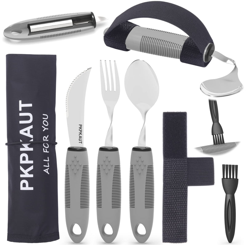 Weighted Parkinsons Utensils for Hand Tremors, Weighted Silverware for Parkinsons Patients Arthritic Hands, Built Up Utensils for Adults, Adaptive Eating Utensils for Disabled People Elderly 6-Piece Set Grey - BeesActive Australia