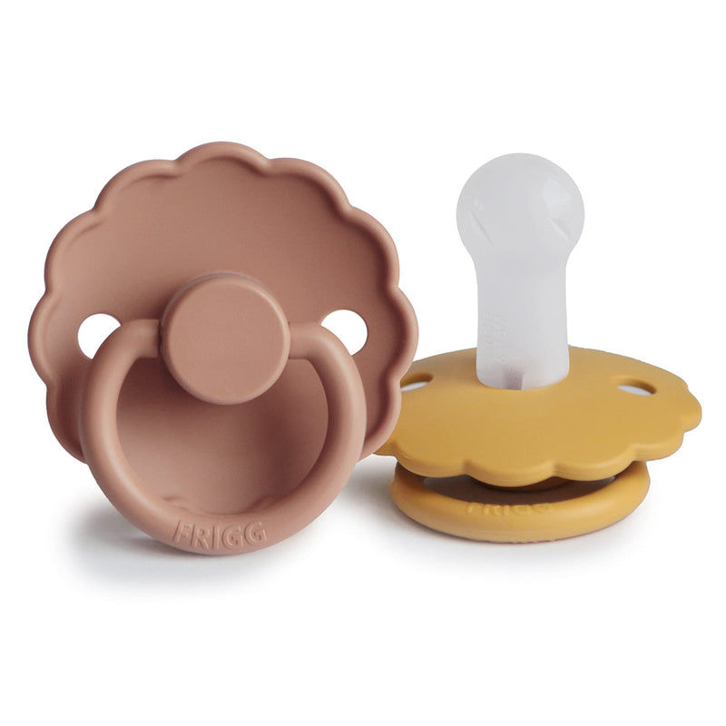 FRIGG Daisy SilkySoft Silicone Baby Pacifier | Made in Denmark | BPA-Free (Rose Gold/Honey Gold, 6-18 Months) Honey Gold/Rose Gold - BeesActive Australia