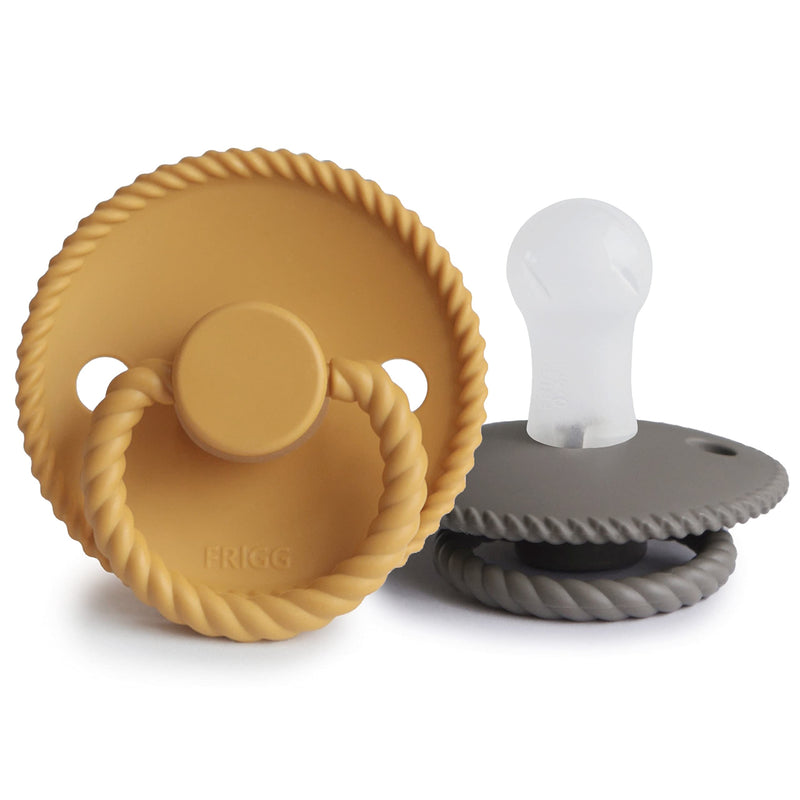 Frigg Rope SilkySoft Silicone Baby Pacifier | Made in Denmark | BPA-Free (Honey Gold/Portobello, 0-6 Months) Honey Gold/Portobello - BeesActive Australia