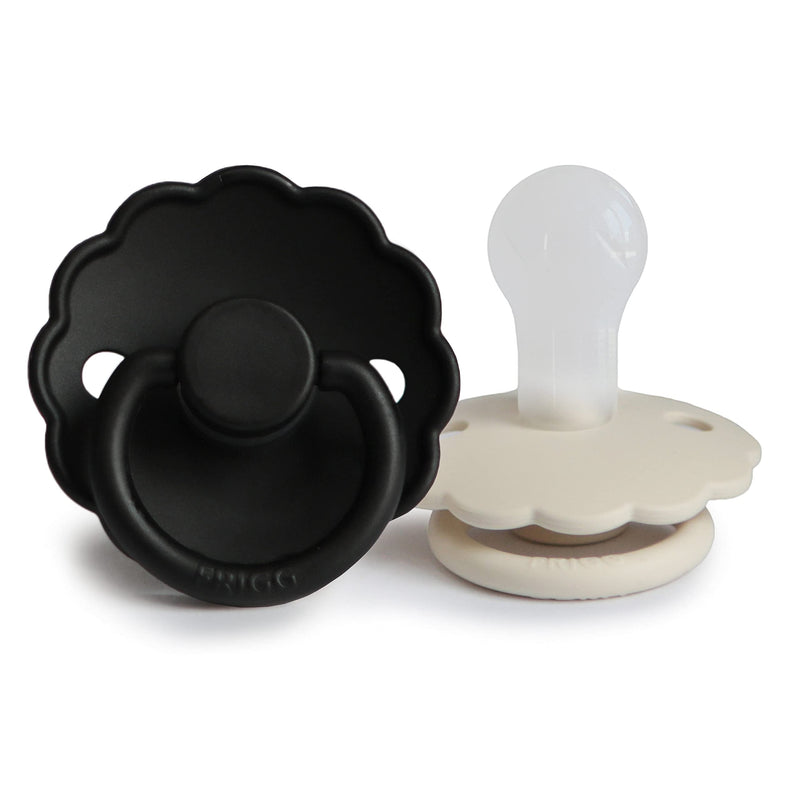 FRIGG Daisy SilkySoft Silicone Baby Pacifier | Made in Denmark | BPA-Free (Jet Black/Cream, 0-6 Months) Cream/Jet black - BeesActive Australia