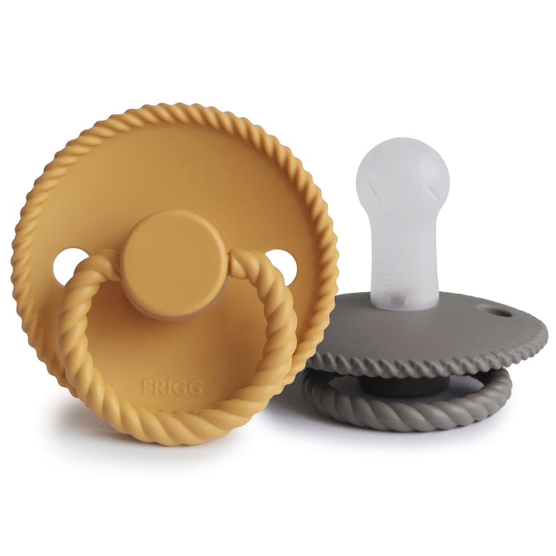 Frigg Rope SilkySoft Silicone Baby Pacifier | Made in Denmark | BPA-Free (Honey Gold/Portobello, 6-18 Months) Honey Gold/Portobello - BeesActive Australia