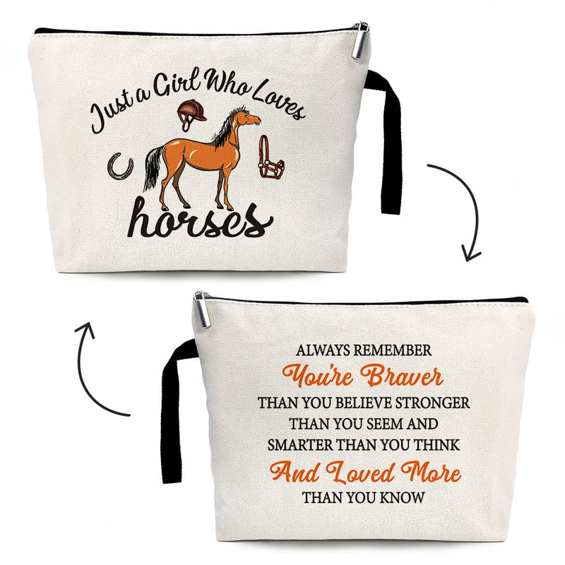 Just a Girl Who Loves Horses Cosmetic Bag，Horses Lover Gifts，Equestrian Gifts for Girls，Horse Lover，Equestrian Gifts，Equestrian Travel Cosmetic Bag，Horseshoe Gift，Horse Cosmetic Bag - BeesActive Australia