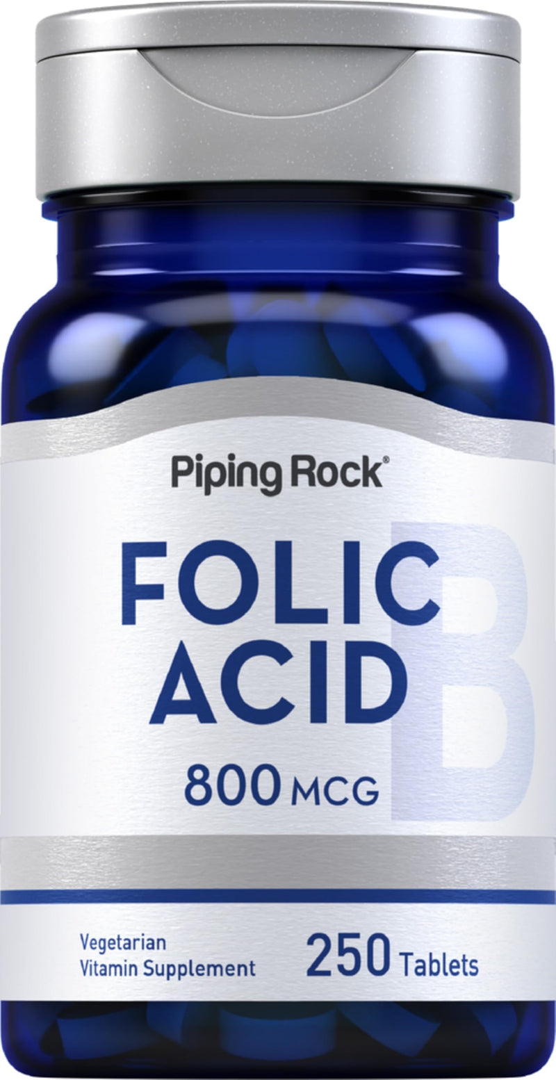 Piping Rock Folic Acid 800 mcg | 250 Tablets | Supplement for Women and Men | Maximum Strength Folate | Vegetarian, Non-GMO, Gluten Free