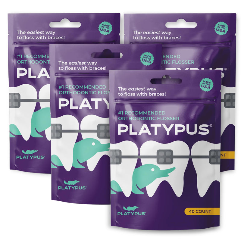 Platypus Orthodontic Flossers for Braces | Ortho Picks for Adults & Kids | Fits Under Arch Wire | Non-Damaging | Encourage Flossing Habits | Floss Teeth in Under Two Minutes (40 Count (Pack of 4)) 40 Count (Pack of 4)