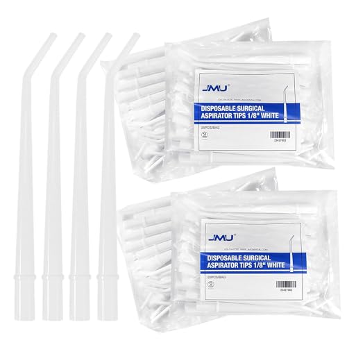 JMU 100Pcs Dental Surgical Aspirator Tips 1/8" Inch, White, 4 Bags of 25 White-1/8" 100