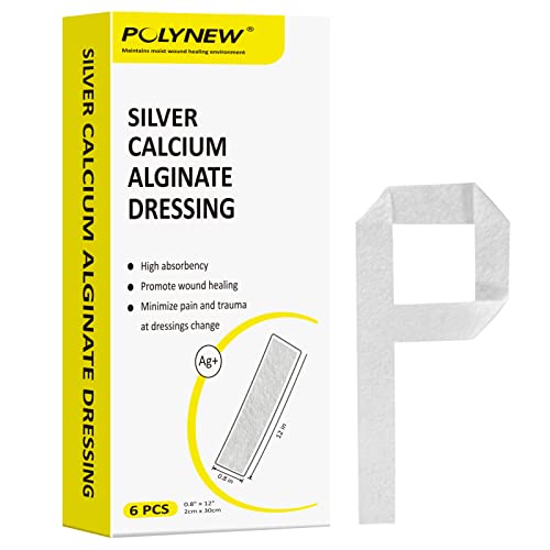 Silver Calcium Alginate Dressing, 0.8"x12"-6 Individual Package Highly Absorbent Strip Wound Dressing for Burns, Ulcers, abrasions, Surgical Wounds, Pressure Sore Silver Calcium Alginate 0.8"x12" (6 Pcs/Box)
