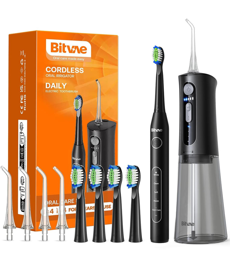 Water Flosser and Electric Toothbrush Combo - Cordless Water Flosser for Teeth - 5 Modes Sonic Electric Toothbrush, 3 Modes Portable Water Floss… Coal Black