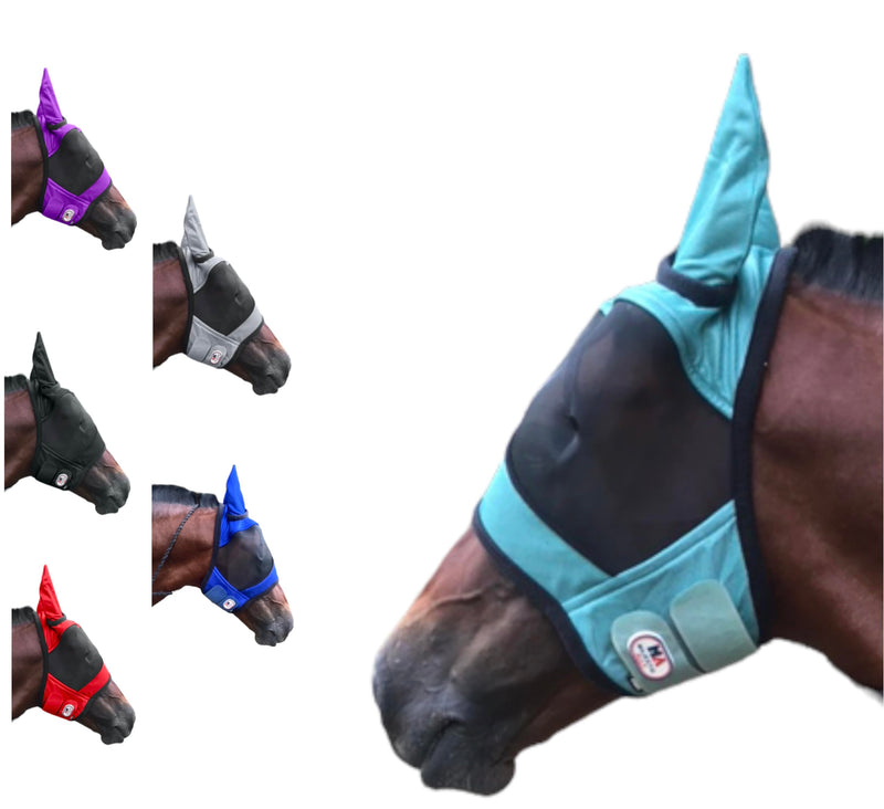 Majestic Ally Horse Fly Mask with Ears, Comfort Durable Fine Mesh, Soft Fleece Touch on Skin, Protect Eyes and Ears (Turquoise) Turquoise - BeesActive Australia