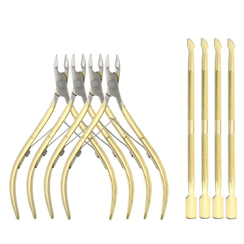8Pieces Cuticle Trimmer Cuticle Nipper Cuticle Remover Cuticle Cutter with Cuticle Pusher Stainless Steel Cuticle Cutter Clipper Nail Tools for Fingernails and Toenails (Gold) Gold