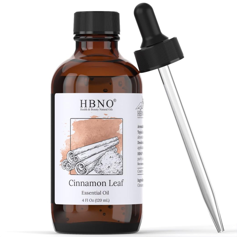 HBNO Cinnamon Leaf Essential Oil - Huge 4 oz (120ml) Value Size - Natural Cinnamon Oil, Steam Distilled - Perfect for Cleaning, Aromatherapy, DIY, Soap & Diffuser - Cinnamon Essential Oils 4 Fl Oz (Pack of 1) - BeesActive Australia