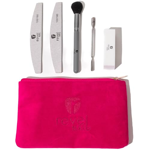 Revel Nail Tool Kit - Dip Powder and Gel Polish Nail Kit, With Cuticle Pusher, Nail File, Buffer, Powder Brush and Nail Clipper Case, Manicure Set