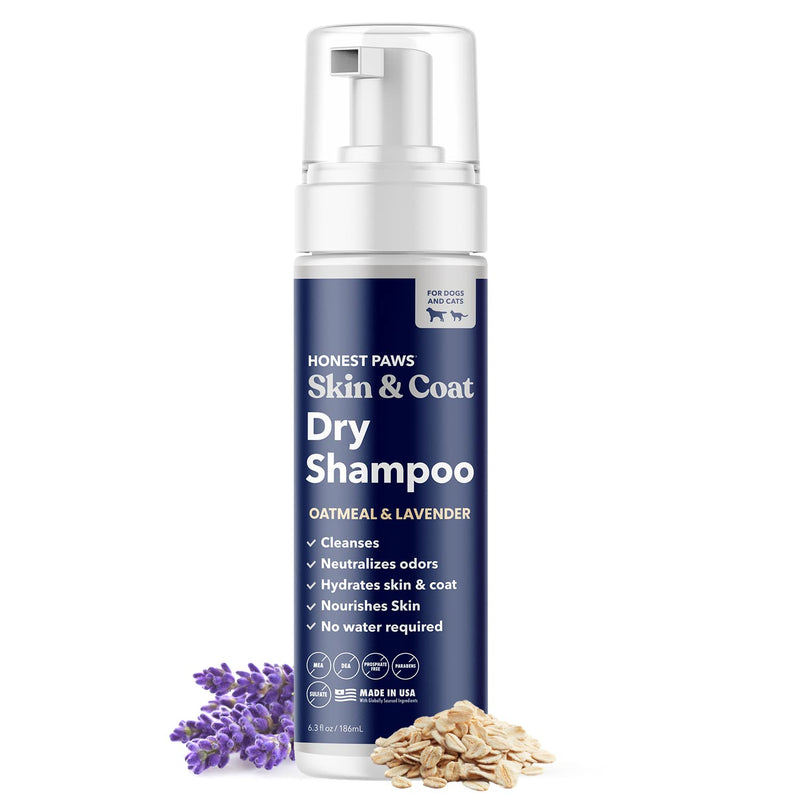 Honest Paws Dog Dry Shampoo - Waterless No Rinse Foaming Formula Reducing Itch Cleanse Hydrate Nourish Dry Skin and Smelly Coat Help Decrease Odor Shedding and Allergies - Oatmeal & Lavender - 6.3 oz Foaming - Oatmeal & Lavender - 6.3oz - BeesActive Australia
