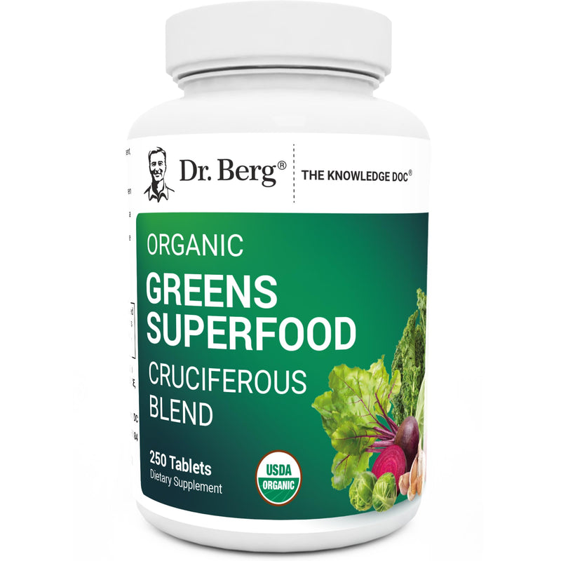 Dr. Berg's Greens Superfood Cruciferous Vegetable Tablets - Vegetable Supplements for Adults w/ 11 Phytonutrient Super Greens Tablets - Energy, Immune System & Liver Veggie Tablets - 250 Tablets Organic Greens Superfood (250 Tablets)