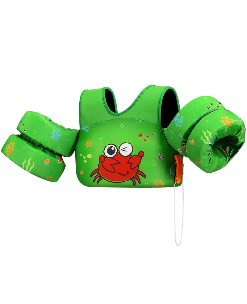 HeySplash Swim Vest for Kids, Toddler Pool Floaties Fit 33-66 Lbs, Children Swimming Vest with Adjustable Strap, Swim Jacket Water Wing Arm Float, Puddle Beach Boat Jumper Boy Girl, Green Crab Y-33-66lbs Green - BeesActive Australia