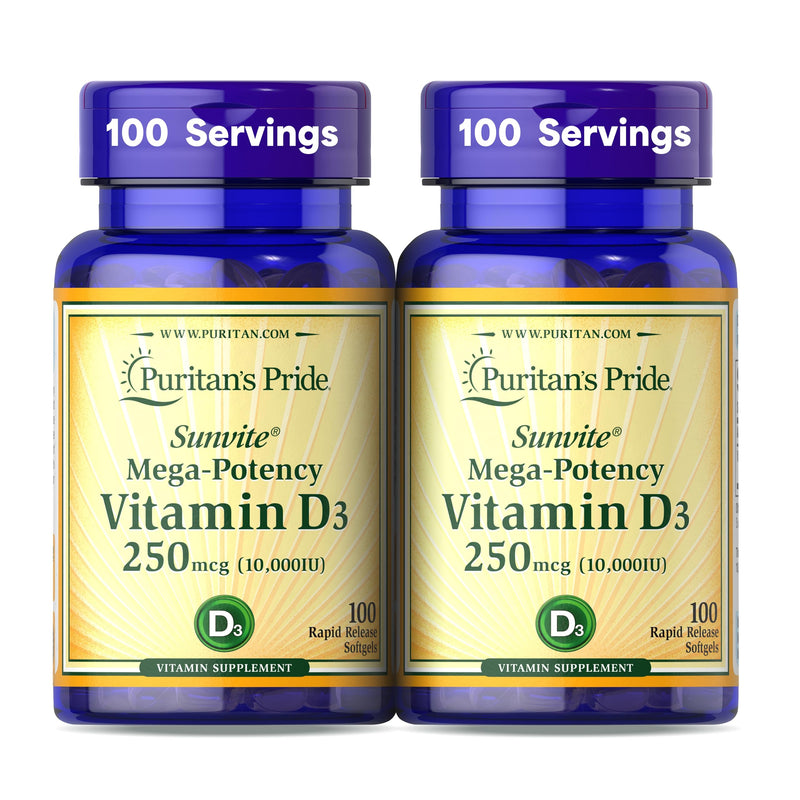 Puritan's Pride Premium Sunvite™ Mega-Potency Vitamin D3 10,000 IU 200 Count (Pack of 1)