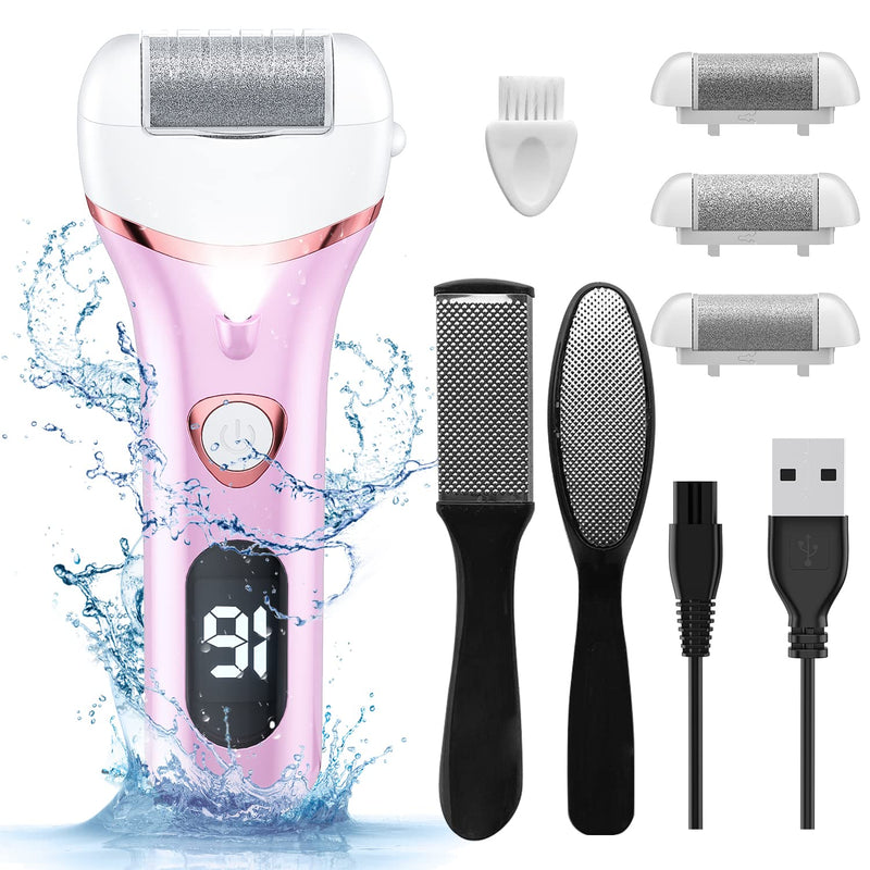 Electric Foot Callus Remover, Rechargeable Portable Electronic Foot File Pedicure Kits, Waterproof Foot Scrubber File, Professional Pedicure Tools, Foot Care for Dead Skin Ideal Gift, 3 Rollers Pink - BeesActive Australia