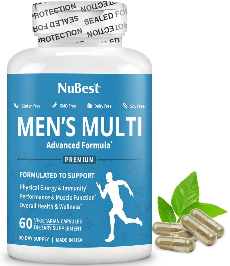 Multivitamin for Men with 38 Key Nutrients, B Complex, D3, A, C, Zinc, Magnesium, Calcium, Asian Ginseng, Ashwagandha, Turmeric for Bones, Muscle, Immunity | 60 Vegan Capsules | 1 Month Supply Men's Multi 60 Count (Pack of 1)