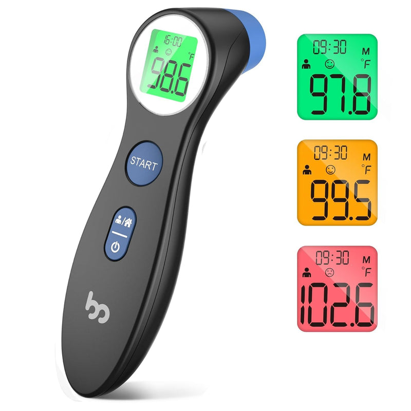Forehead Thermometer for Adults and Kids, Digital Touchless Thermometer for Baby, Infants and Toddlers, 3 Color Fever Alarm,1s Fast Accurate Reading, Non Contact Black
