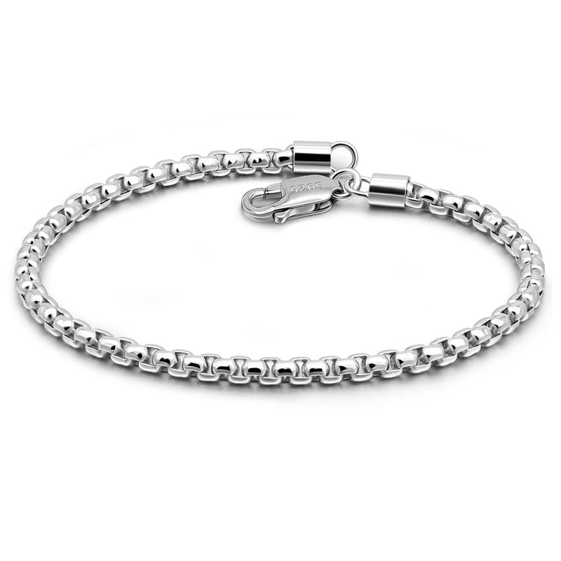 H&Beautimer Solid 925 Sterling Silver - Classic Men's 3MM Box Chain Bracelet - Original Silver Party Jewelry Bracelet 6.3-6.7-7-7.5-8-8.5-9'' - Handmade in Italy 7.5 Inches - BeesActive Australia