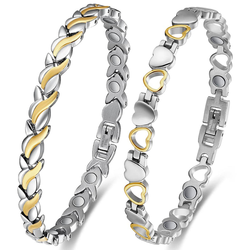Magnetic Bracelets for Women Titanium Bracelet Strength Magnet with Adjustable Tool (2 PCS) Silver Gold Fish Tail - BeesActive Australia