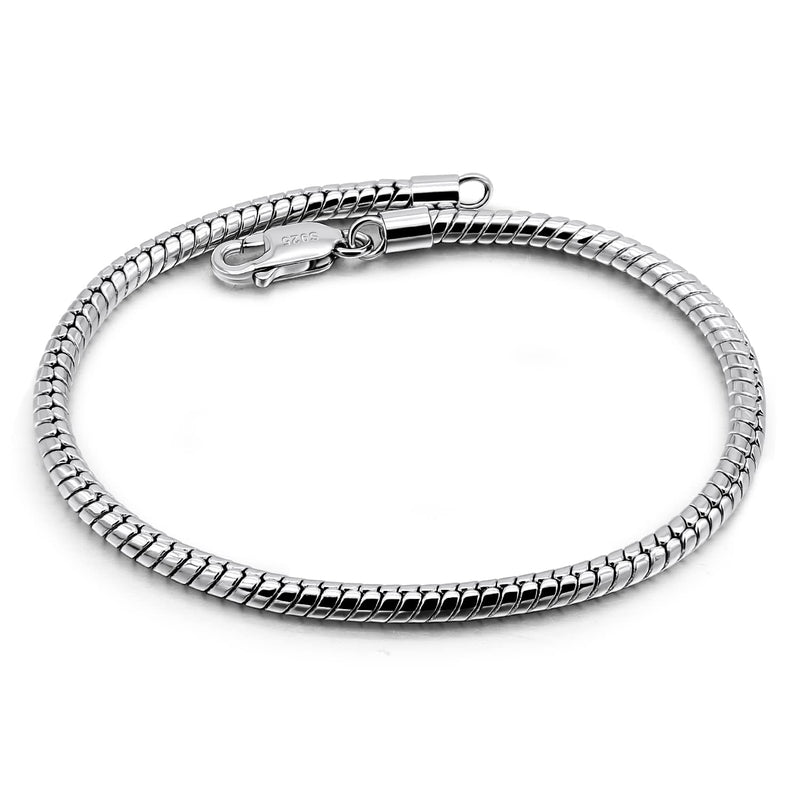 H&Beautimer Genuine 925 Sterling Silver Bracelet Solid 3-4MM Round Snake Chain Bracelet for Men - Glamour Party Jewelry - Sterling Silver Link Bracelet 6.3-6.7-7-7.5-8-8.5-9-9.5'' 3MM Width 9 Inches - BeesActive Australia