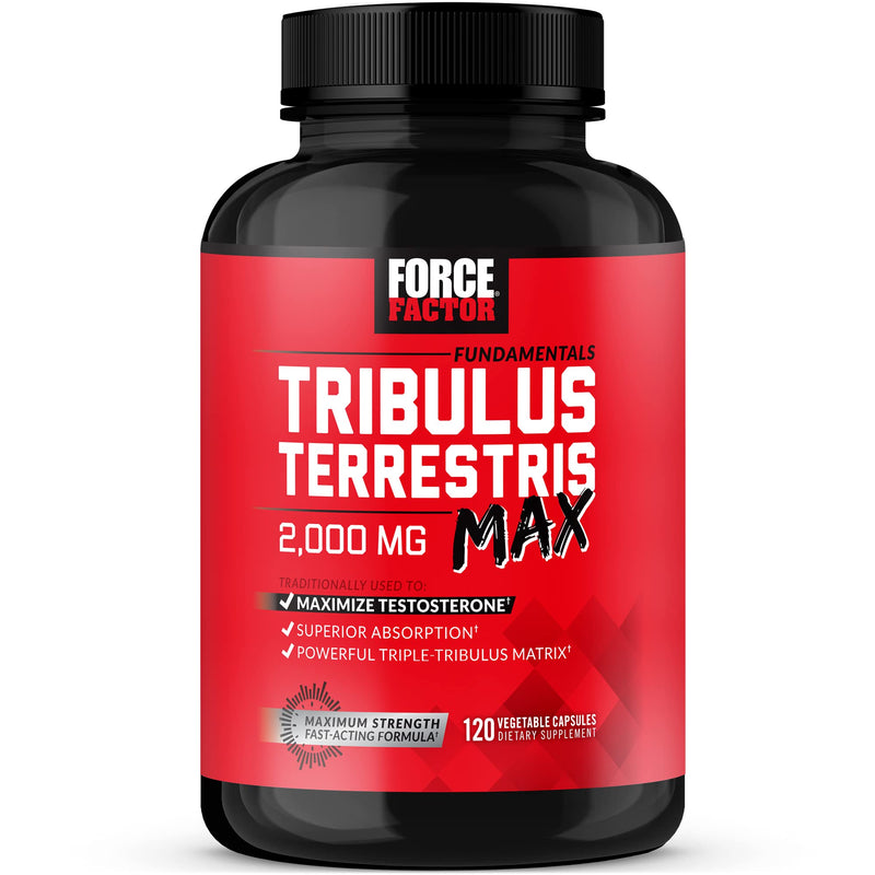 FORCE FACTOR Tribulus Terrestris Max for Men, Testosterone Booster and Male Vitality Supplement, for Superior Absorption, 2000mg, 120 Capsules Unflavored 120 Count (Pack of 1) - BeesActive Australia