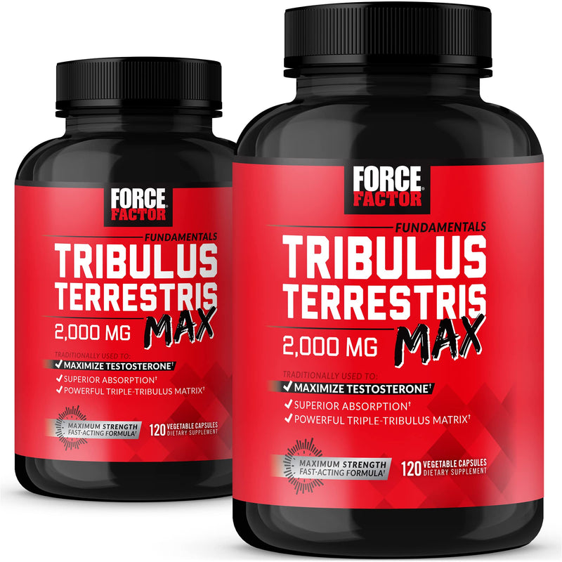 FORCE FACTOR Tribulus Terrestris Max for Men 2-Pack, Testosterone Booster, Male Vitality Supplement, Made with Key Natural Ingredients Superior Absorption, 2000mg, 240 Capsules, Red Unflavored 120 Count (Pack of 2) - BeesActive Australia