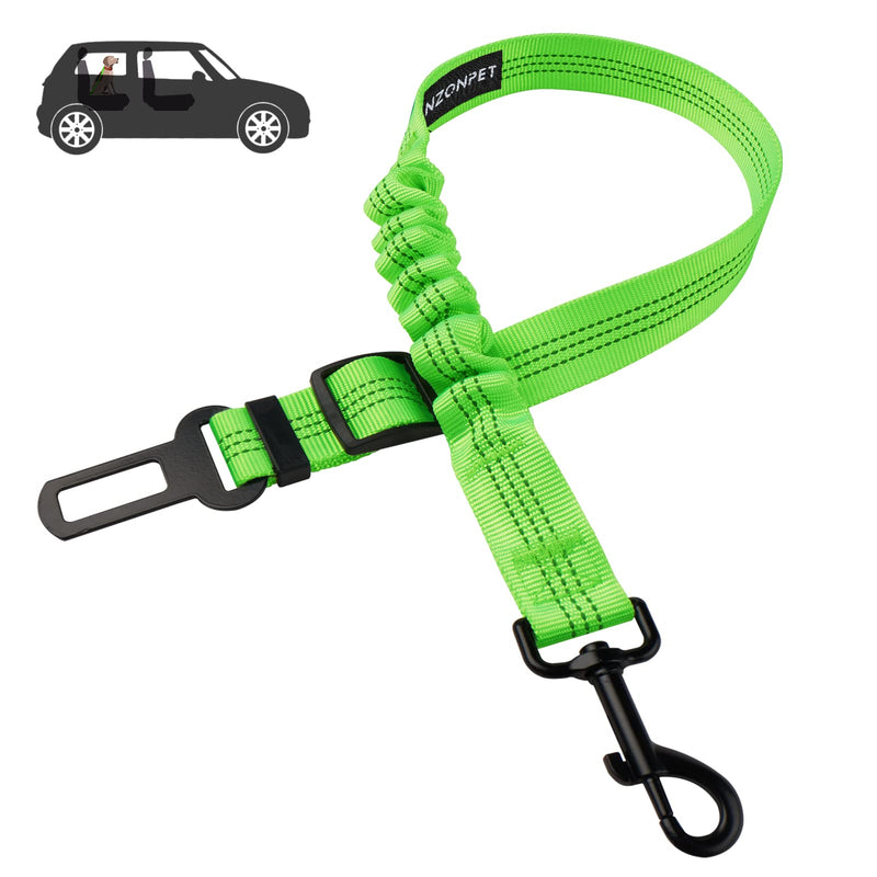 Nzonpet Dog Seat Belt, Retractable Dog Car Seatbelts, Safety Dog Seat Car Harness for Car Travel, Reflective Heavy Duty Pet Seat Belts w/Stainless Hook and Elastic Bungee Buffer-Green Green - BeesActive Australia