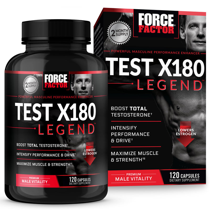 Force Factor Test X180 Legend Testosterone Booster for Men | Build Muscle & Strength, Performance, Testosterone Supplement for Men’s Health, Testosterone Support, 120 Capsules