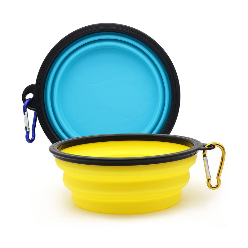 2-Pack Small Dog Travel Bowl, Collapsible Bowls for Dogs, Foldable Cat Water Bowl, Portable Pet Feeding Watering Traveling Dish (Yellow & Light Blue) Yellow & Light Blue - BeesActive Australia