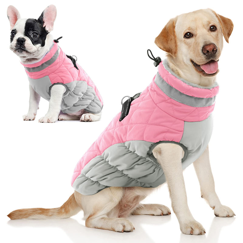 AOFITEE Dog Coat, Warm Dog Jacket Dog Winter Coats, Reflective Turtleneck Dog Fleece Vest with Harness Built in, Waterproof Windproof Dog Snow Jacket Snowsuit for Small Medium Large Dogs, Pink M - BeesActive Australia
