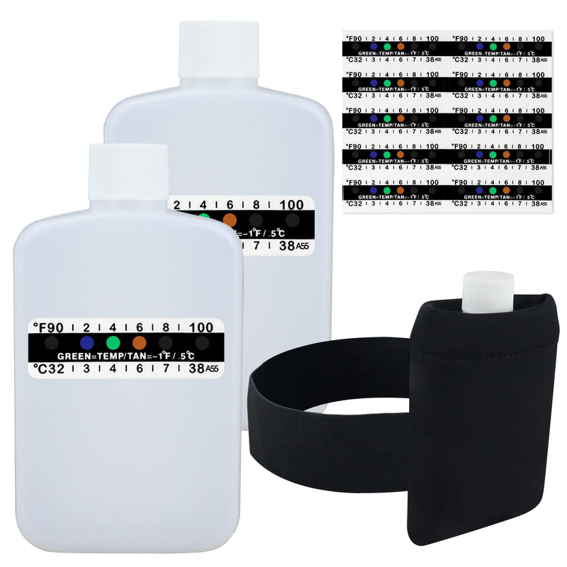 KEVTVEK 14 Pcs Urine Test Complete Kit Includes 2 Translucent Portable Travel Empty Bottles, 10 Adhesive Temperature Test Strips, Neoprene Bag and Hi-Stretch Hidden Leg Straps - BeesActive Australia