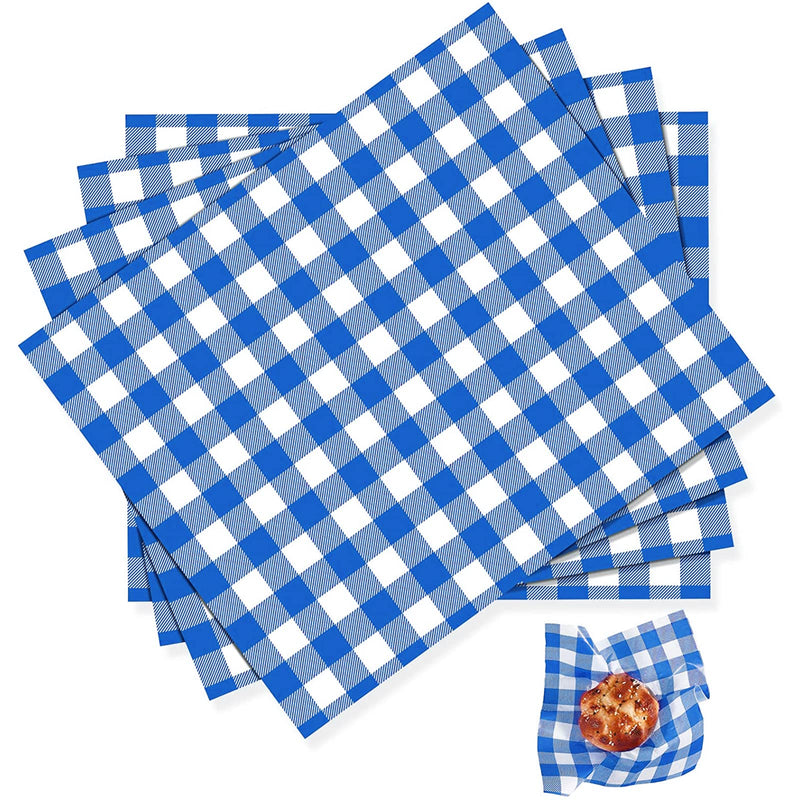 Epakh 100 Pcs Deli Paper Sandwich Checkered Paper Oktoberfest Food Wrapping Grease Resistant Liner Papers Wax Paper Sheets Carnival Oktoberfest Decor Barbecues Picnics 12 x 10 Inch (Blue and White) Blue and White - BeesActive Australia