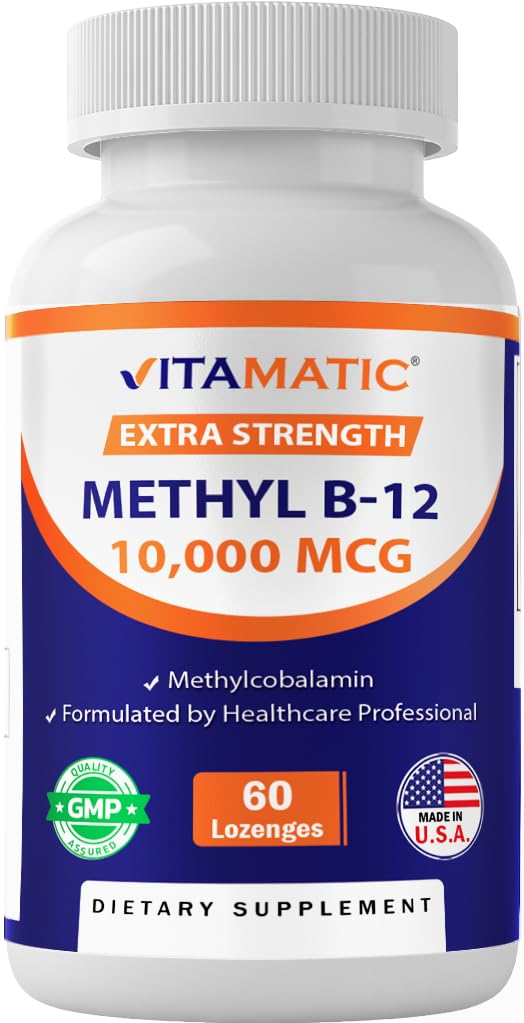 Vitamatic Methyl B-12 10,000 mcg, 60 Count Lozenges | Natural Berry Flavor, Superior Source of Vitamin B12 for Energy & Nerve Health*, Non GMO, Gluten Free, Made in USA 60 Count (Pack of 1)