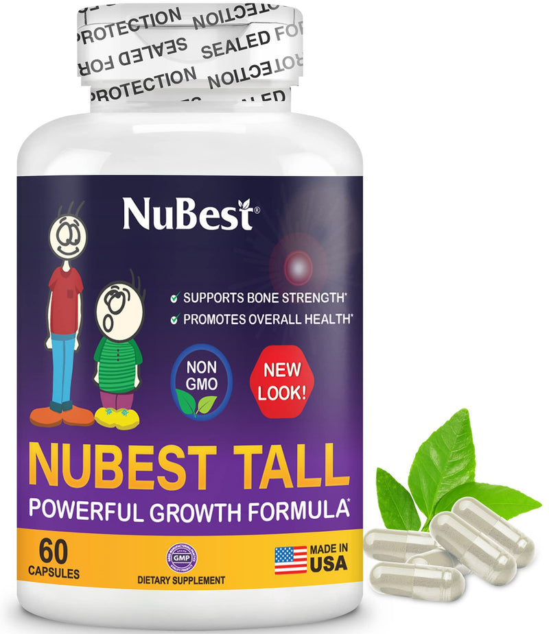 NuBest Tall | Support Bone Strength, Bone Health, Enhanced Immune and Whole Body Wellness with Calcium, Collagen, and Herbs for Ages 5+ & Teens | 60 Capsules | 1 Month Supply Authentic 60 Count (Pack of 1)