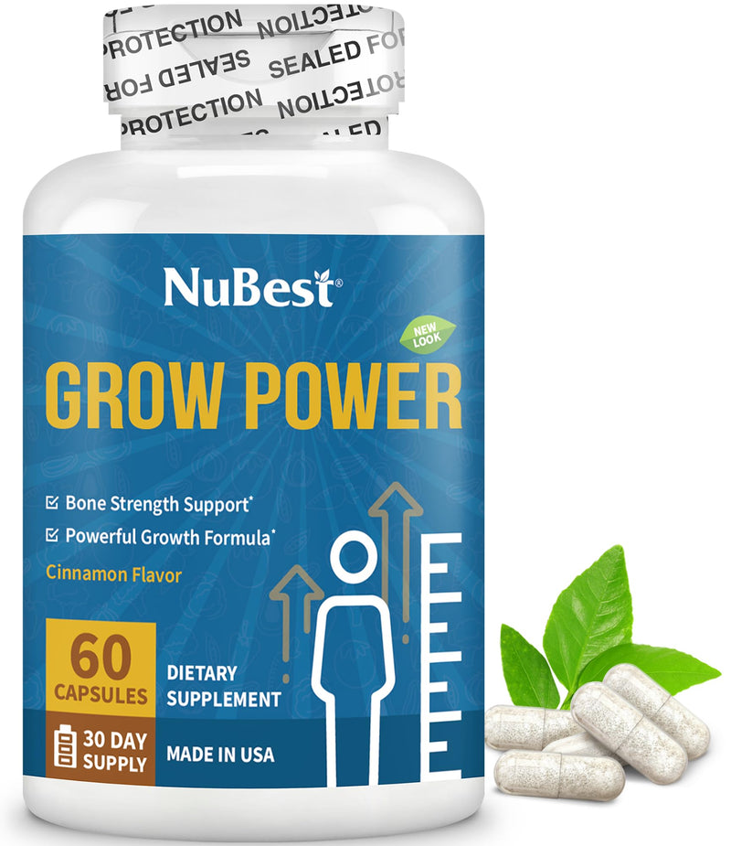 NuBest Grow Power - Calcium Supplement, Magnesium Supplement with Vitamin D3, B6, Zinc, Phosphorus and Multivitamin for Strong Bones, Overall Health for Age 10+ | 60 Capsules | 1 Month Supply Authentic 60 Count (Pack of 1)
