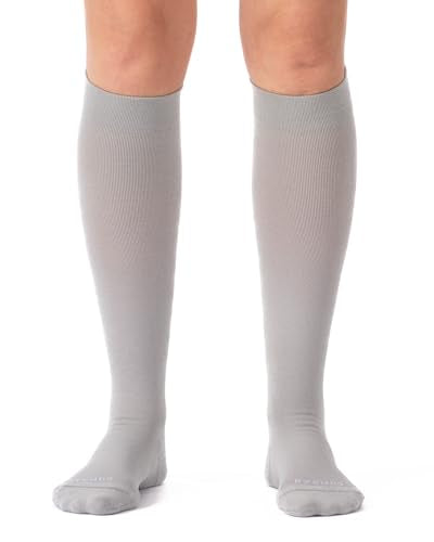 Comrad Breathable Knee High Compression Socks with Targeted Arch Support Wide Calf Medium Heather Grey