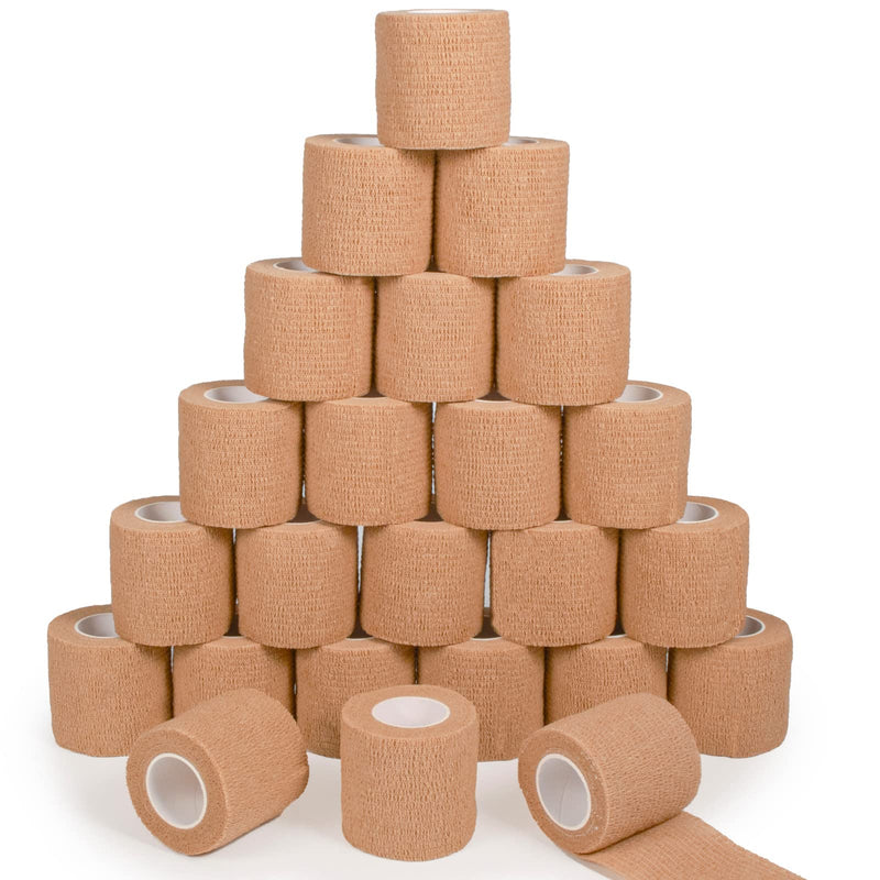 24 Pack Self Adherent Cohesive Bandage Wrap, 2” x 5 Yards Stretch Non Woven Self Adhesive Tape - Skin Colour Athletic Elastic Bandage for First Aid Medical, Sports, Ankle, Wrist Sprains Brown 2 Inch - BeesActive Australia