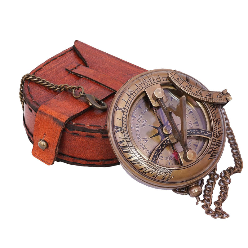 Sundial Clocks Brass Compass Custom Compass, Wedding Gift, Groomsmen Gift, Wedding Keepsake, Christmas, Baptism, Graduation, boy Scouts, Sundial, Nautical, Anniversary, Fathers Day Compass With Leather Box