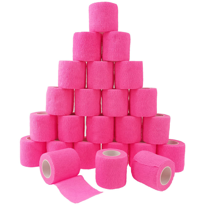 24 Pack Self Adherent Cohesive Bandage Wrap, 2” x 5 Yards Elastic Non Woven Pink Adhesive Tape, Stretch Vet Wrap for Dogs, Athletic Bandages Wrap for First Aid Medical, Sports, Ankle, Wrist Sprains 2 Inch - BeesActive Australia