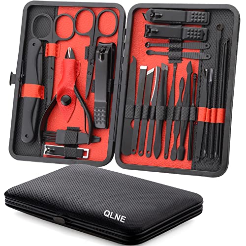Nail Clippers Sets High Precisio Stainless Steel Nail Cutter Pedicure Kit Nail File Sharp Nail Scissors and Clipper Manicure Pedicure Kit Fingernails & Toenails with Portable cas (Red/Black_25 in 1) Red/Black_25 in 1