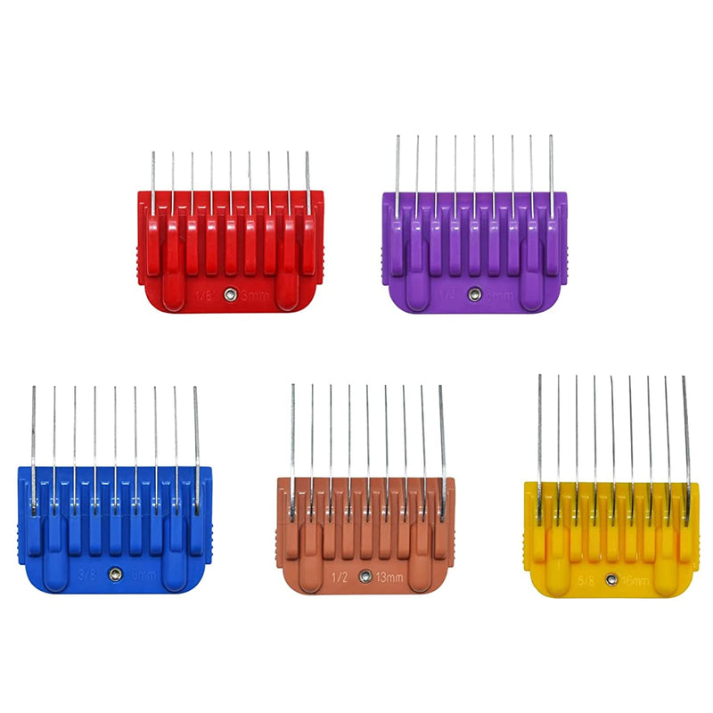 COSYONALL Animal Stainless Steel 5 Color Dog Guide Comb Set,Cutting Length 1/8"-5/8" for 10#/15#/30# A5 Detachable Blade,Compatible with Andis, Oster A5, Wahl KM Series Clipper Guards 5 PACK(3MM-16MM) - BeesActive Australia