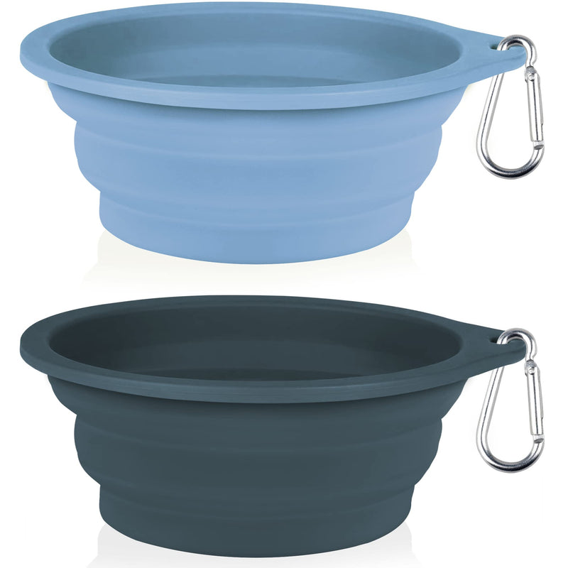 COOYOO Collapsible Dog Bowls 700ML,2 Pack Portable Collapsible Dog Water Bowls for Cats Dogs,Pet Foldable Feeding Watering Dish for Traveling Camping Walking with 2 Carabiners 01-Blue Haze+Dark Blue - BeesActive Australia