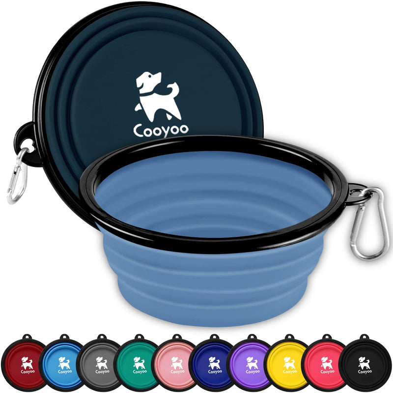 COOYOO Collapsible Dog Bowl,2 Pack Collapsible Dog Water Bowls for Cats Dogs,Portable Pet Feeding Watering Dish for Walking Parking Traveling with 2 Carabiners Small 03#Blue Haze+Dark Blue - BeesActive Australia