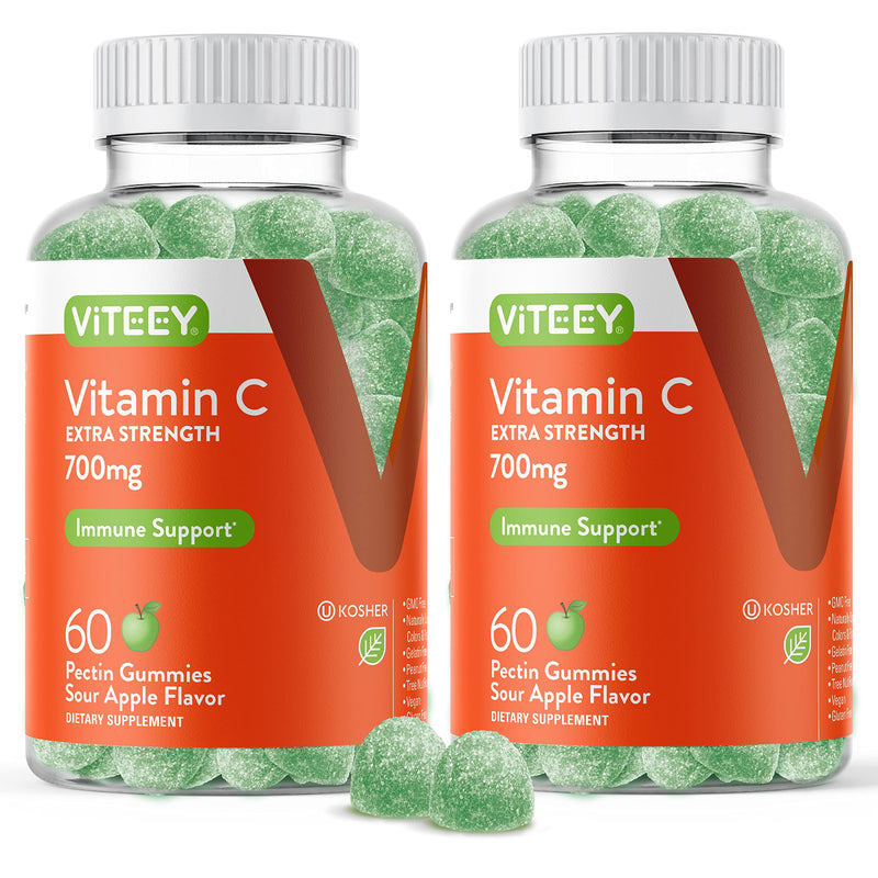 Viteey Chewable Vitamin C Gummies for Adults - 700mg | Extra Strength Immune Support Supplement - Vegan, Gluten Free - 120 Count Extra Strength [700mg]