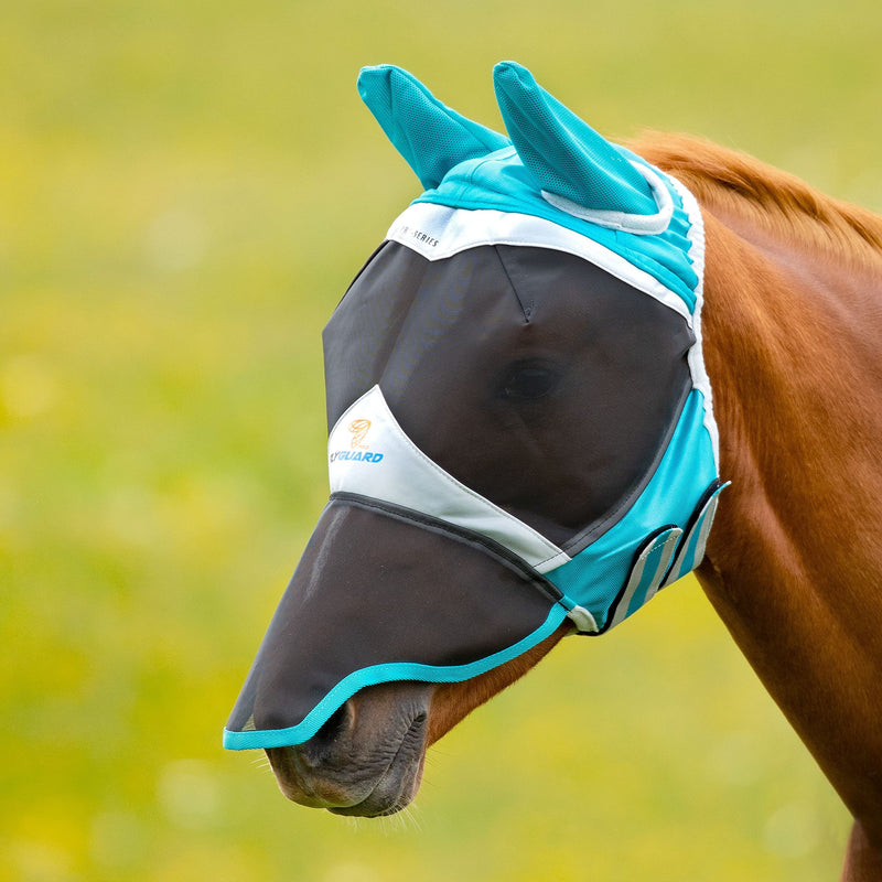 Shires Horse Fine Mesh Fly Mask with Ears and Nose - Teal Full