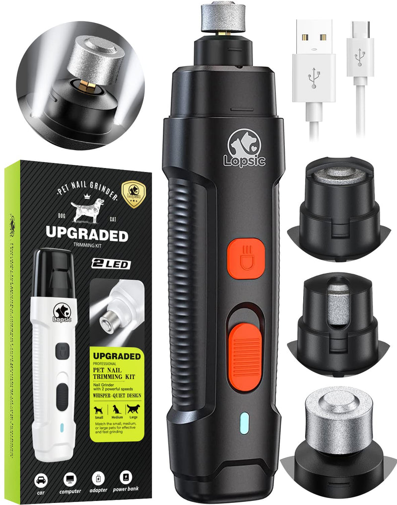 Dog Nail Grinder Upgraded Dog Nail Trimmers Clipper with 2 LED Light, 2 Speed Rechargeable Electric Pet Nail Grinder Quiet Low Noise for Small Medium Large Dogs and Cats Black - BeesActive Australia